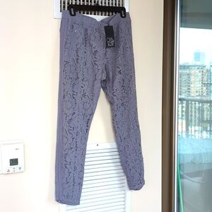 Chaser nwt medium grey lace joggers with zippers and tuxedo piping